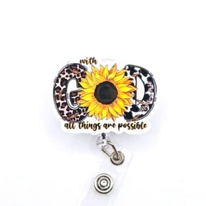 With God All Things Are Possible Sunflower Retractable Badge Reel